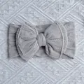Soft baby nylon headband with knit twist pattern and large double bow in light grey - Gray