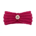 Knitted rose red baby headband with decorative faux pearl and rhinestone floral cluster - Rose Red