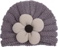 Texture a maglia di un berretto per neonati malva con un fiore in velluto a coste - Grigio