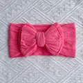 Watermelon pink double-layered bow nylon headband with textured ribbed fabric for infants - Rose Red