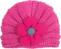 Dettaglio del cappello a turbante per neonati con un grande fiore in tessuto rosa - Rosso rosa
