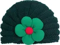 Dettaglio della cuffia in maglia verde scuro per neonato con decorazione floreale in 3D - Verde Scuro