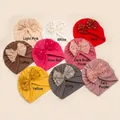 Winter infant velvet bow hats in nine colors with gold polka dots for warm comfort - 9 Colors Mixed