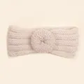 Détail macro du bandeau bébé en maille beige montrant la texture douce de la laine - Blanc Cassé