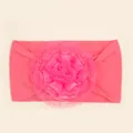 Detalle de diadema elástica para bebé color rosa con gran flor de encaje artesanal - Rosa Roja