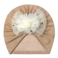 Detail of baby turban mesh flower with gold sequin stars and moon decorations - One Size / Light Coffee