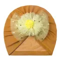 Detailed mesh texture on mustard yellow baby turban hat with a 3D tulle flower and sequins - One Size / Earthy Yellow