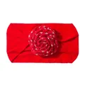 Elastic baby headband in vibrant red featuring a large floral rose with silver sequins - Red