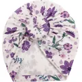 Detail der Blumen Baby Turban Mütze mit weicher Rippenstruktur und Blumenmuster - Weiß Lila Blumig (E)