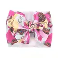 Detalle de diadema para bebé con estampado floral de leopardo y lazo de tela gofrada - Rosa rojo