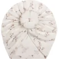 Baby tulband muts met bloemenprint en donutknoop van zachte ribstof crème wit - Crèmewit Lichtbruin Bloemen (C)