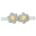 Detailansicht der handgefertigten Plüschblumen und elastischem Band für Baby-Stirnbänder - Mintgrün