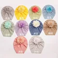 Detailed grid of striped baby turban hats with gold-dot floral accents in 10 colors - Multi-color Assortment