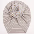 Turbante a righe per neonati con grande fiore decorativo a pois dorati color talpa - Grigio