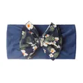 Navy blue baby headband with floral print bow made of soft and breathable elastic fabric - Navy Blue
