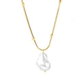 Golden snake chain necklace featuring four gold beads and a large baroque pearl pendant - Gold Style (NE2D130AG)