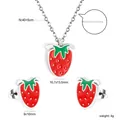 Polished silver stainless steel jewelry set featuring red enamel strawberry pendant - Silver Strawberry Style (SE25940ES)