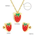 Gold cherry jewelry set with red pendant necklace and stud earrings for women - Gold Strawberry Style (SE25940EG)