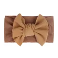 Brown nylon baby headband with a soft elastic waffle knit bow for infants and toddlers - Light Coffee