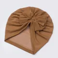 Caramel mesh baby turban hat with a large bow detail for lightweight summer comfort - Dark Coffee