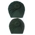 Detail of two dark green donut knot baby turbans in soft stretch knit fabric - Dark Green