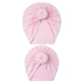 Weiche rosa Baby-Turbanmützen mit Donut-Knoten aus dehnbarem Strick für Eltern-Kind - Rosa