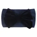 Detailed view of dark blue velvet fabric and soft elastic headband for baby girls - Navy Blue