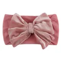 Detail of baby velvet headband with large double-layered bow in dusty rose color - Dusky Pink