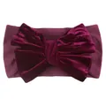 Elastic baby headband with large velvet bow in deep purple wine red solid color - Purplish Red