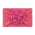 Detailed view of handmade rose flower on soft rose pink nylon baby headband - Rose Red