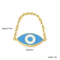 Golden chain ring with blue Evil Eye pendant showing dimensions of 18x9.5mm and weight - Oval Evil Eye Style (RI1575K6-9G)