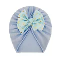 Hellblaue Baby Turban Mütze mit großer goldgepunkteter Chiffonschleife für Kleinkinder - Blau
