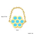 Golden flower chain ring with blue stones in minimalist stainless steel design - Blue Sun Flower Style (RI1570K6-9G)