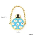 Gold stainless steel ladybug ring with blue enamel and evil eye charms on O-chain - Blue Eyed Ladybug Style (RI1572K6-9G)