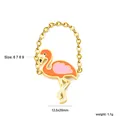 Creative gold chain ring with pink flamingo motif and vibrant enamel finish details - Flamingo Style (RI1574L6-9G)