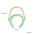 Gold horseshoe ring with blue enamel and fine chain detail in stainless steel finish - Horseshoe U-shape Style (RI1576K6-9G)