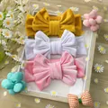 3-piece velvet baby bow headband set in ginger, white, and pink for infant girls - Yellow White Pink