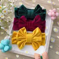 Lot de 3 bandeaux bébé en velours avec grands nœuds en vert, rouge et jaune - Vert Foncé Rouge Pourpre Jaune