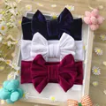 Three-piece velvet baby headbands featuring large 3D bows in blue, white, and burgundy - Navy White Purple Red