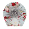 Floral baby turban hat in light blue with gold polka dot mesh flower decoration - Light Blue Floral Style (G)