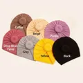 Soft stretch donut turban hats for infants in seven trendy solid colors with ribbed texture - Mixed 7 Colors