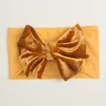Bandeau bébé en velours jaune moutarde avec nœud doux et tissu nylon élastique - Jaune Terre