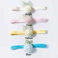 Detailed set of 4 stretchy baby headbands with 3D mesh flowers in beige pink yellow blue - Mixed Colors (4 Colors Mixed Please Order in Multiples)