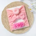 Lot de 3 bandeaux bébé fille avec nœuds et fleurs en tissu rose à côtes extensibles - Lot de 3 / Rose