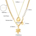 Detalle del collar de varias capas en acero inoxidable chapado en oro de 18k con perlas - Estilo en Capas de Hoja de Maple Estrella y Perla (NE261101G)
