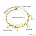 Detailansicht der vergoldeten Edelstahl-Fußkette mit Stern- und Rundscheibenanhänger - Doppellagige Sternenscheibe (AN115501G)