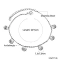 Polished silver stainless steel shell anklet with five textured shell charms for women - Scallop Charm Style (AN118201S) / Silver