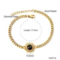 18K vergulde roestvrijstalen zonne-armband met zwarte zirkoon op een Cubaanse ketting - Zon Element Stijl (BR26670BG) / Zwart