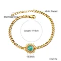 18K vergulde roestvrijstalen zonnearmband met groene zirkoon edelsteen hanger - Zon Element Stijl (BR26670FG) / Roze
