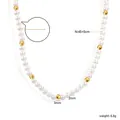 18k gold plated stainless steel necklace with 3mm metal beads and 2mm white pearls - Alternating Pearl and Metal Bead Style (NE2E540AG)